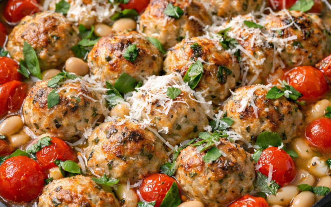 Italian Chicken Meatballs with White Beans & Tomatoes