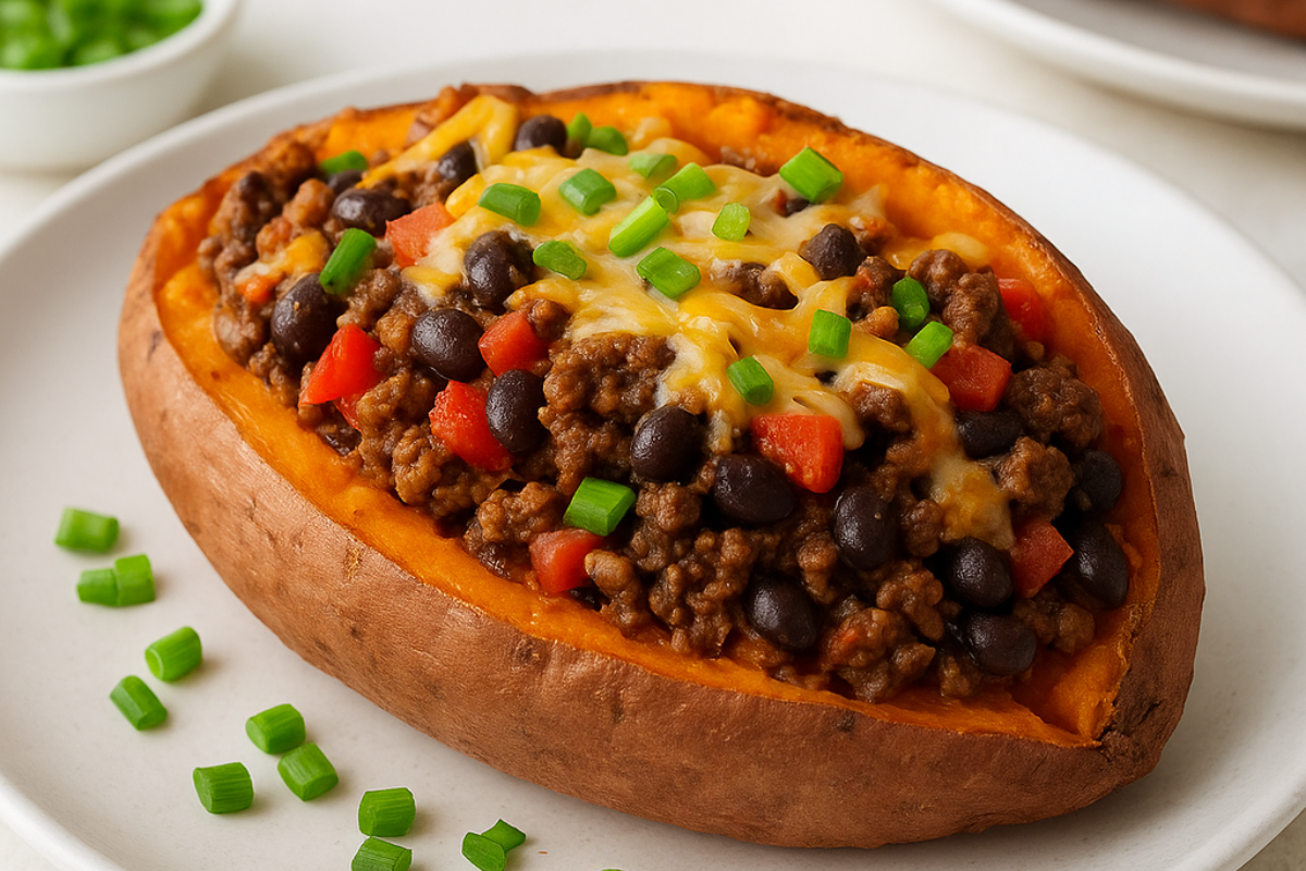 Ground Beef Stuffed Sweet Potato