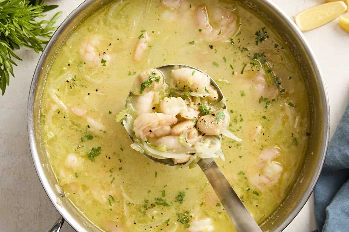 Creamy White Bean & Lemon Shrimp Soup