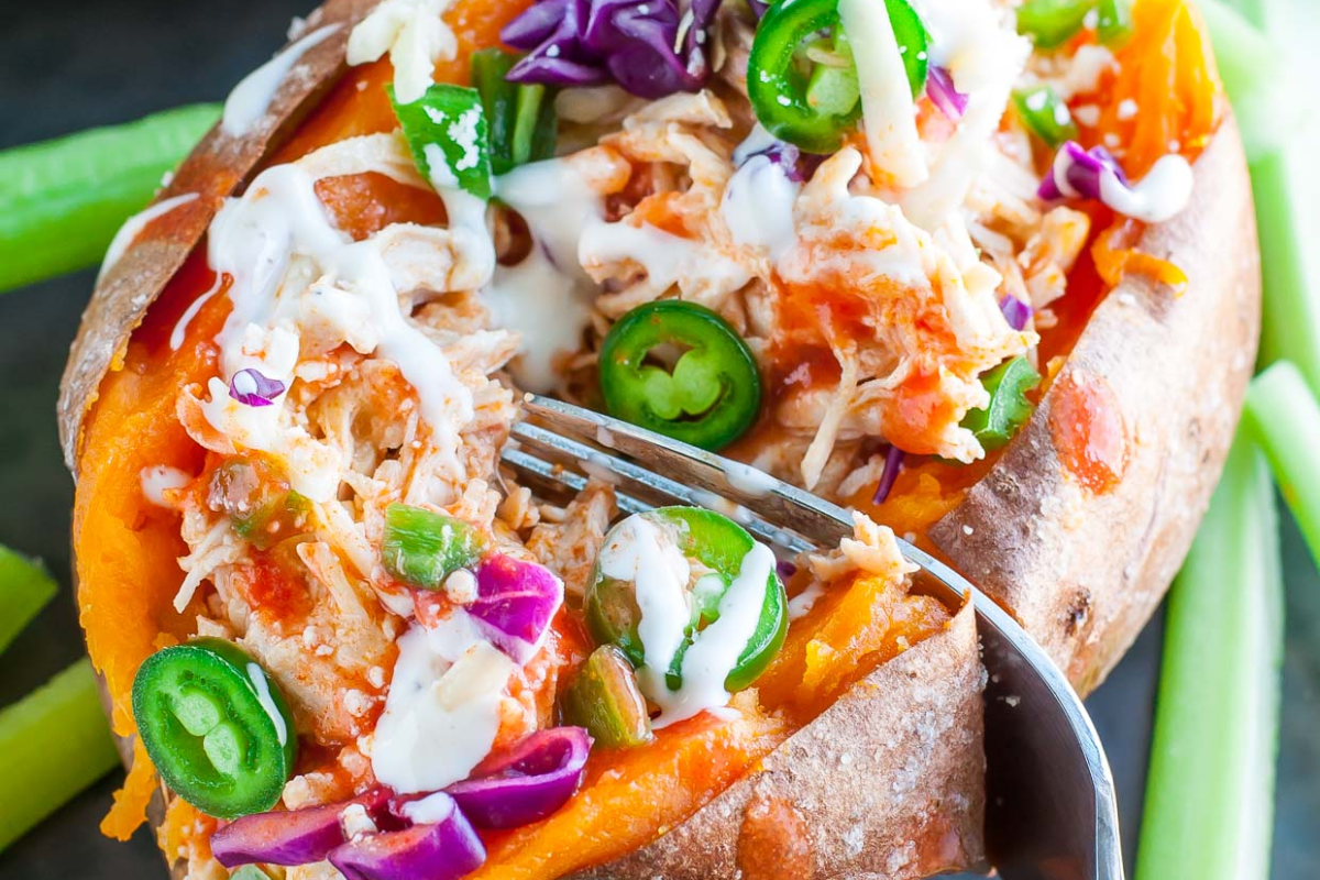 Buffalo Chicken Stuffed Sweet Potato