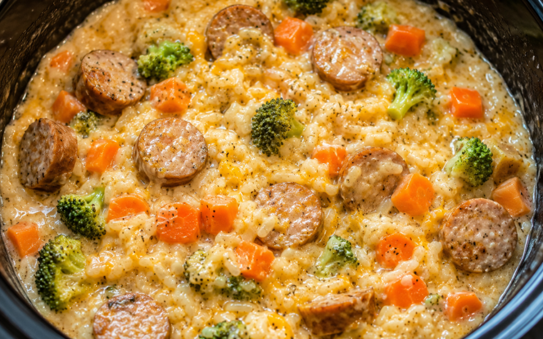Crockpot Chicken Sausage & Cheddar Risotto