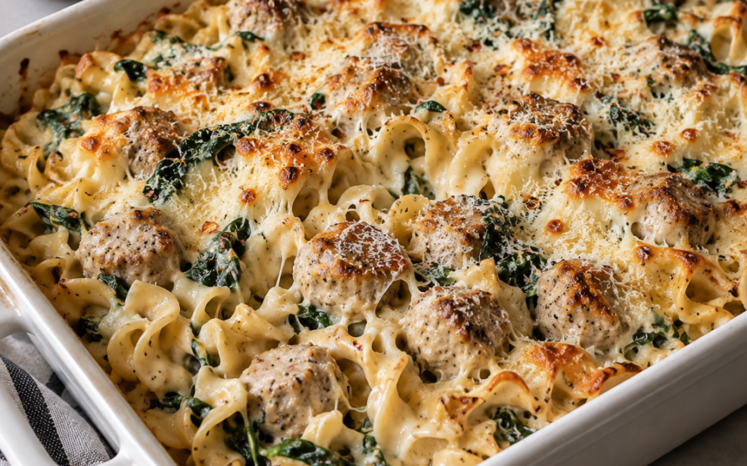 Lazy Alfredo Meatball Bake