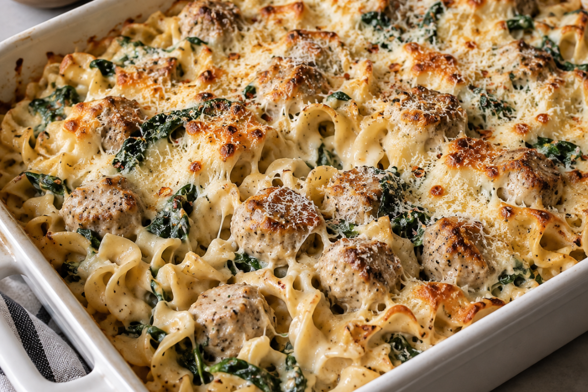 Lazy Alfredo Meatball Bake